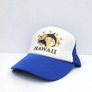 Vtg Hilo Hattie Hawaii Mesh Back Trucker Hat Blue White Dolphins One Size